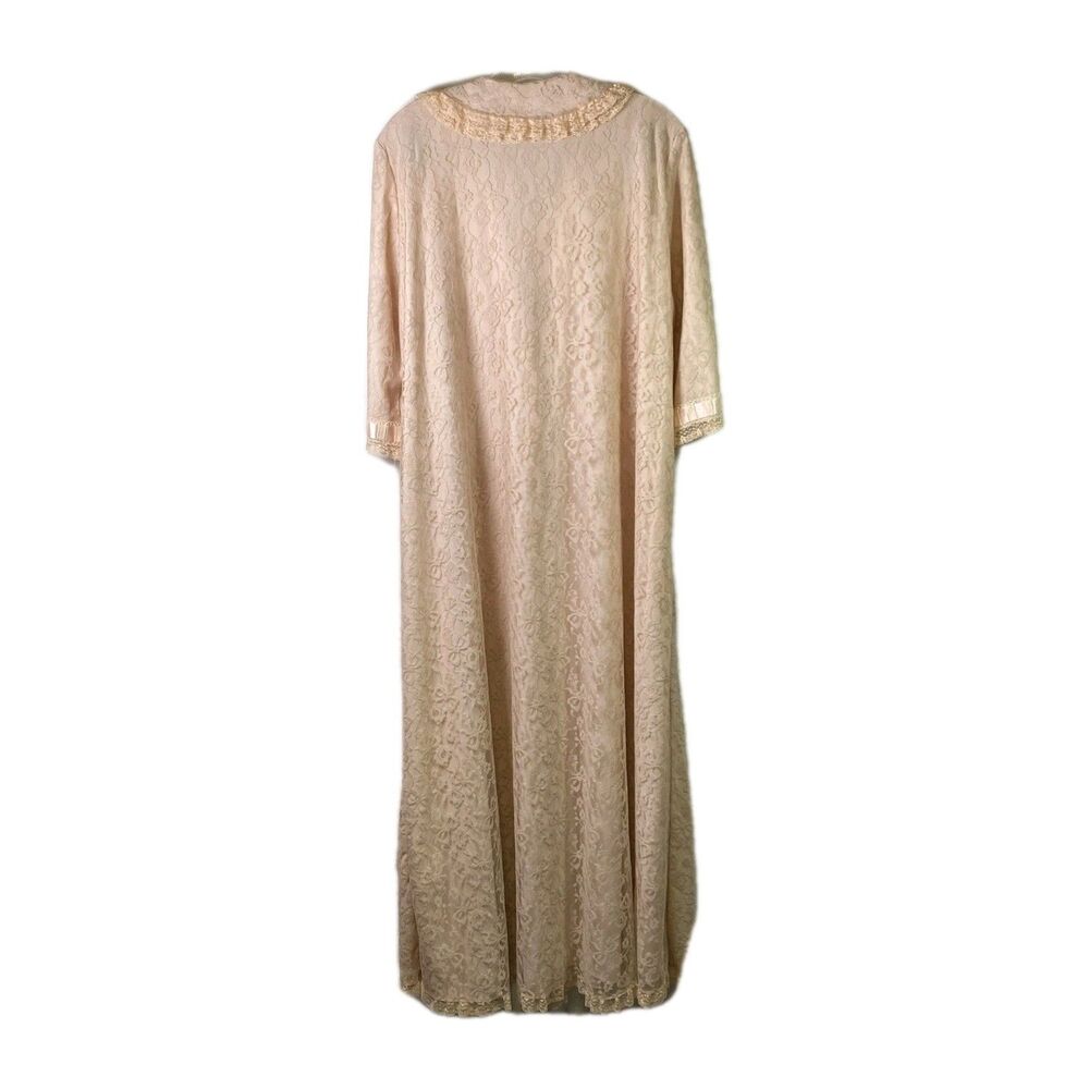 Vintage 1960s Womens Long Lace Robe Romantic Beige Pink (See Measurements) - Picture 2 of 16